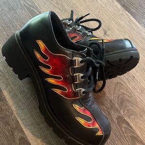 Harley-Davidson Black and Red Ankle Boots with Flame Design
